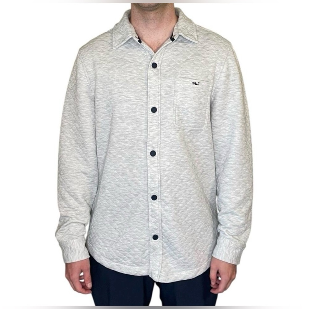 Vineyard Vines Men's Quilted Snap Jacket in Light Grey Medium